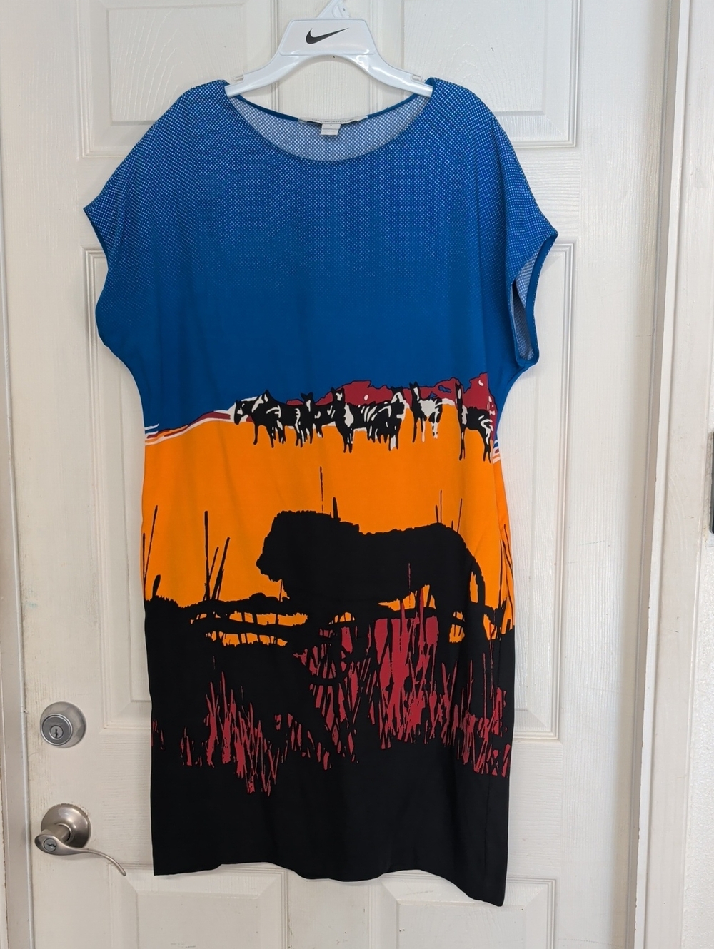 Diane von Furstenberg Harriet Runway Printed Shift Dress Lion Landscape Small I